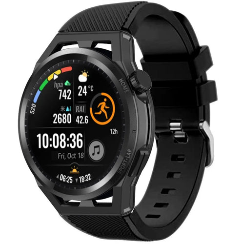 Twill Silicone Strap, black, on a watch, 3/4 front view