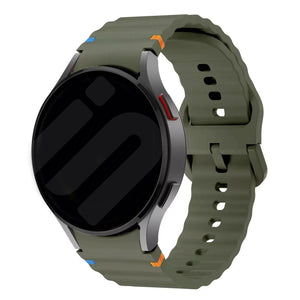Wave Silicone Strap, army green, on a watch, 3/4 front view