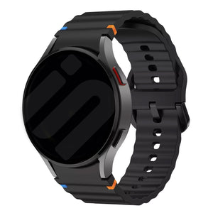 Wave Silicone Strap, black, on a watch, 3/4 front view