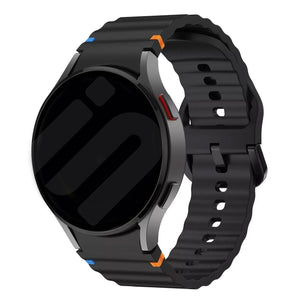 Wave Silicone Strap, black, on a watch, 3/4 front view