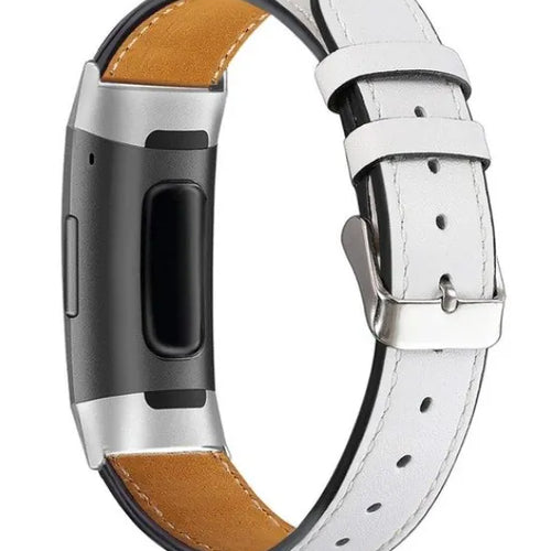 Modern Leather Strap, white, on a watch, 3/4 front view
