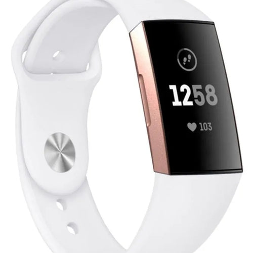 Silicone Sport Strap, white, on a watch, 3/4 front view