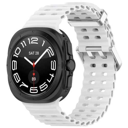 Silicone Ocean Strap, white, on a watch, 3/4 front view