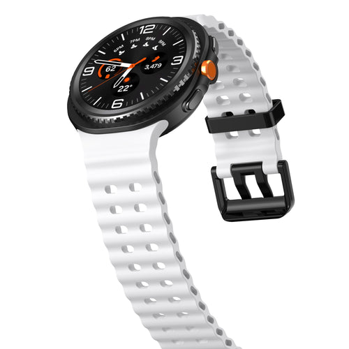 Silicone Ocean Strap, white, on a watch, 3/4 front view