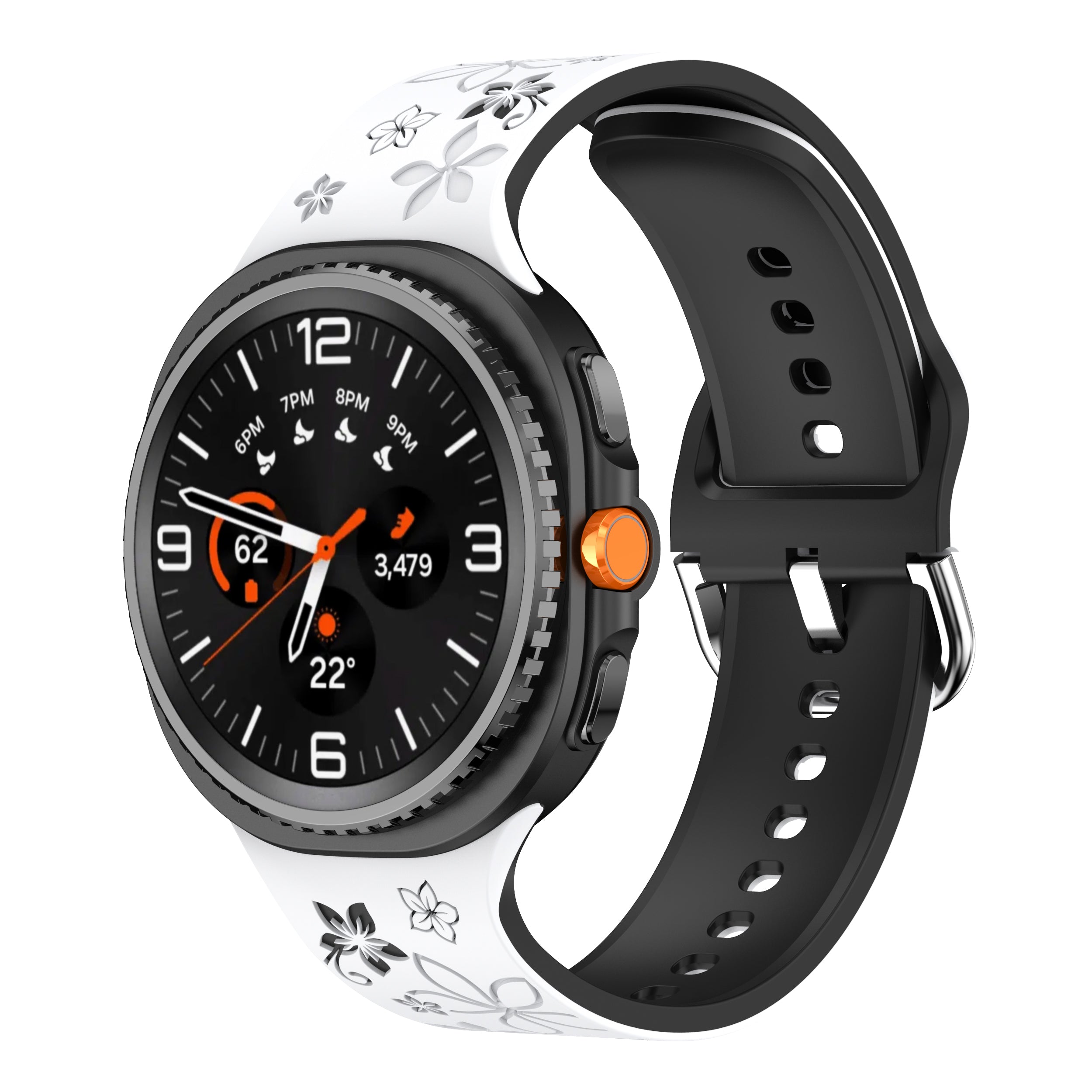 Samsung Galaxy Watch 9 - 40mm Flower Silicone Strap (Black/White)