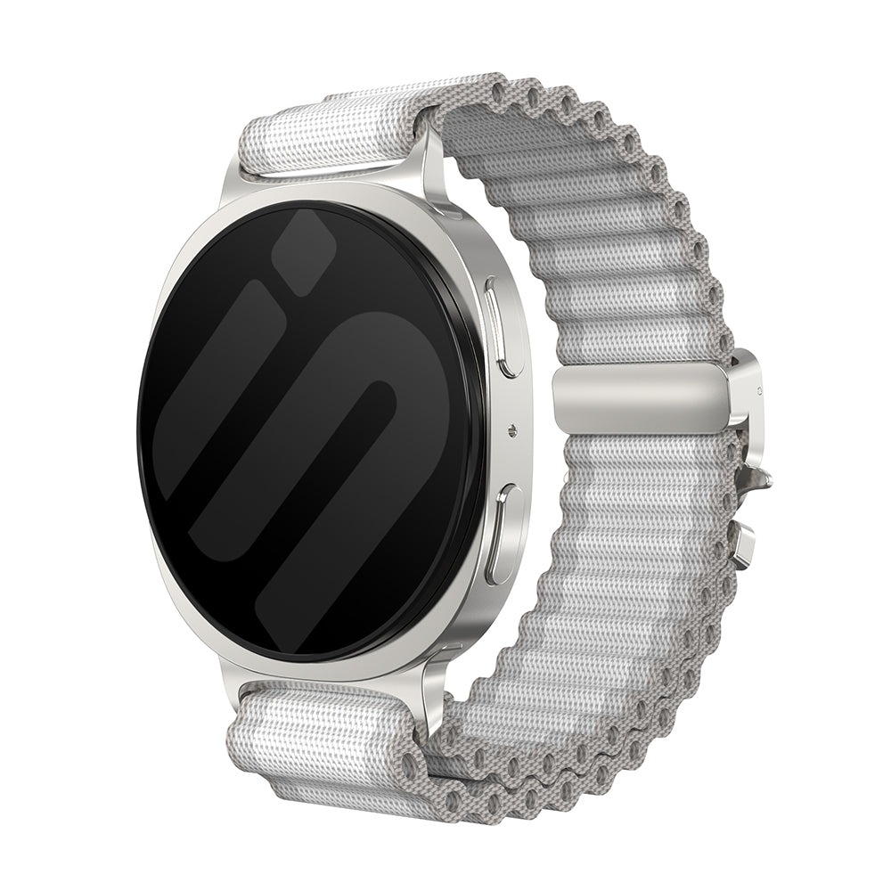 Samsung Galaxy Watch 9 - 44mm Outdoor Nylon Strap with P-Buckle (White with Silver)