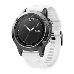 Silicone Strap, white, on a watch, 3/4 front view