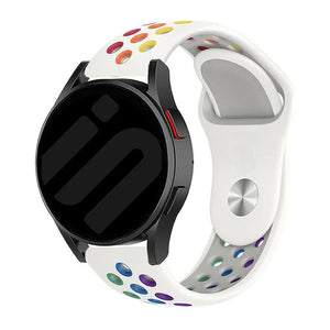Silicone Sport Strap, white/colourful, on a watch, 3/4 front view