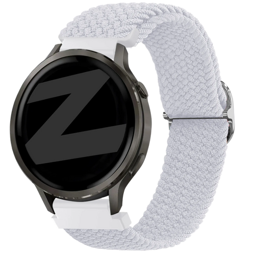 Braided Nylon Strap, white, on a watch, 3/4 front view