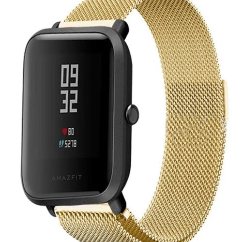 Milanese Strap, gold, on a watch, 3/4 front view