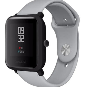 Silicone Sport Strap, grey, on a watch, 3/4 front view