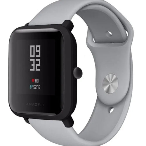 Silicone Sport Strap, grey, on a watch, 3/4 front view