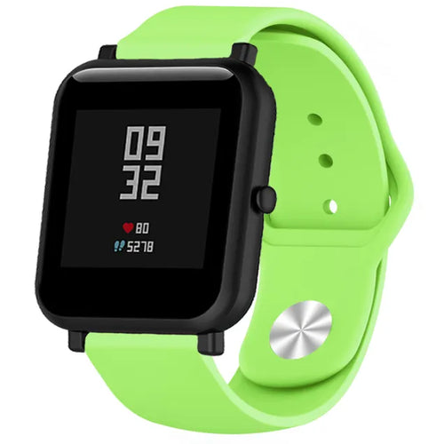 Silicone Sport Strap, light green, on a watch, 3/4 front view