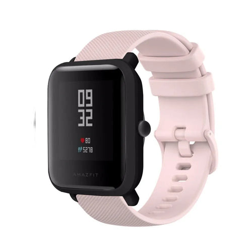 Premium Silicone Strap, pink, on a watch, 3/4 front view