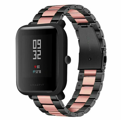 Steel Strap, black/pink, on a watch, 3/4 front view