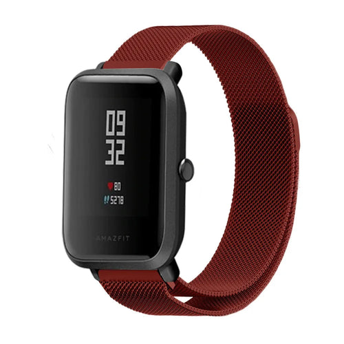 Milanese Strap, red, on a watch, 3/4 front view