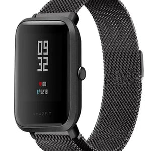 Milanese Strap, black, on a watch, 3/4 front view