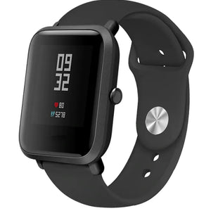 Silicone Sport Strap, black, on a watch, 3/4 front view