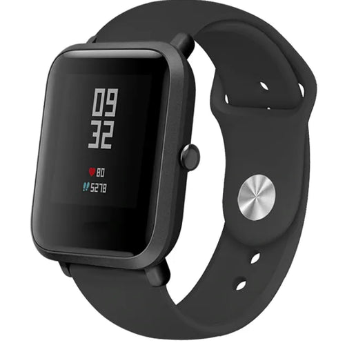 Silicone Sport Strap, black, on a watch, 3/4 front view
