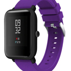Twill Silicone Strap, purple, on a watch, 3/4 front view