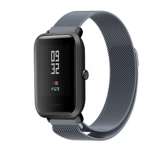 Milanese Strap, space grey, on a watch, 3/4 front view