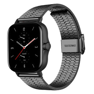 Fine Steel Strap, black, on a watch, 3/4 front view
