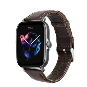 Leather Strap, dark brown, on a watch, 3/4 front view