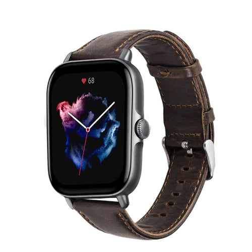Leather Strap, dark brown, on a watch, 3/4 front view