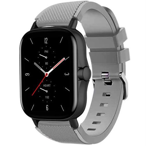 Twill Silicone Strap, grey, on a watch, 3/4 front view