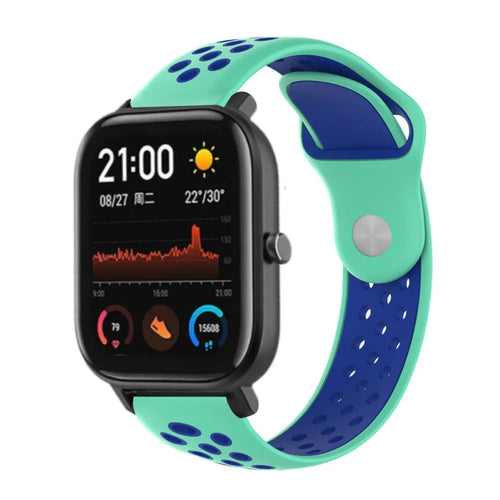 Silicone Sport Strap, aqua/blue, on a watch, 3/4 front view