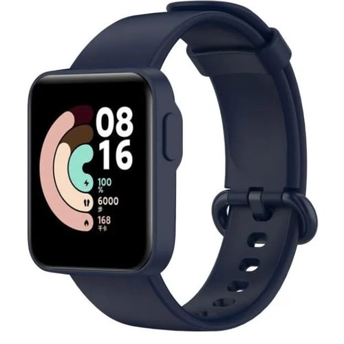 Silicone Strap, dark blue, on a watch, 3/4 front view