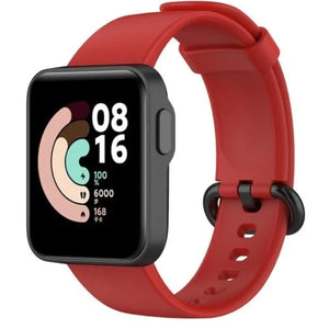 Silicone Strap, red, on a watch, 3/4 front view