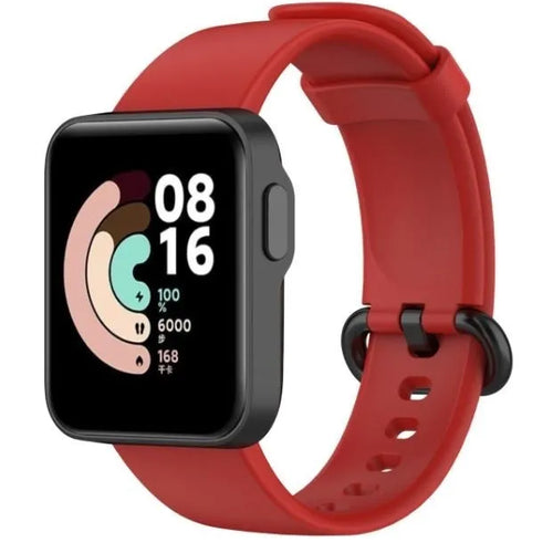 Silicone Strap, red, on a watch, 3/4 front view