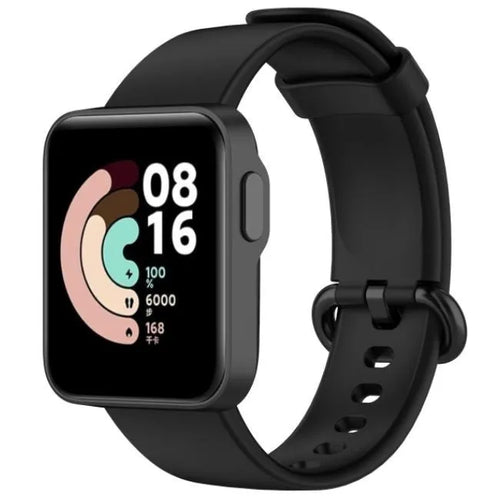 Silicone Strap, black, on a watch, 3/4 front view
