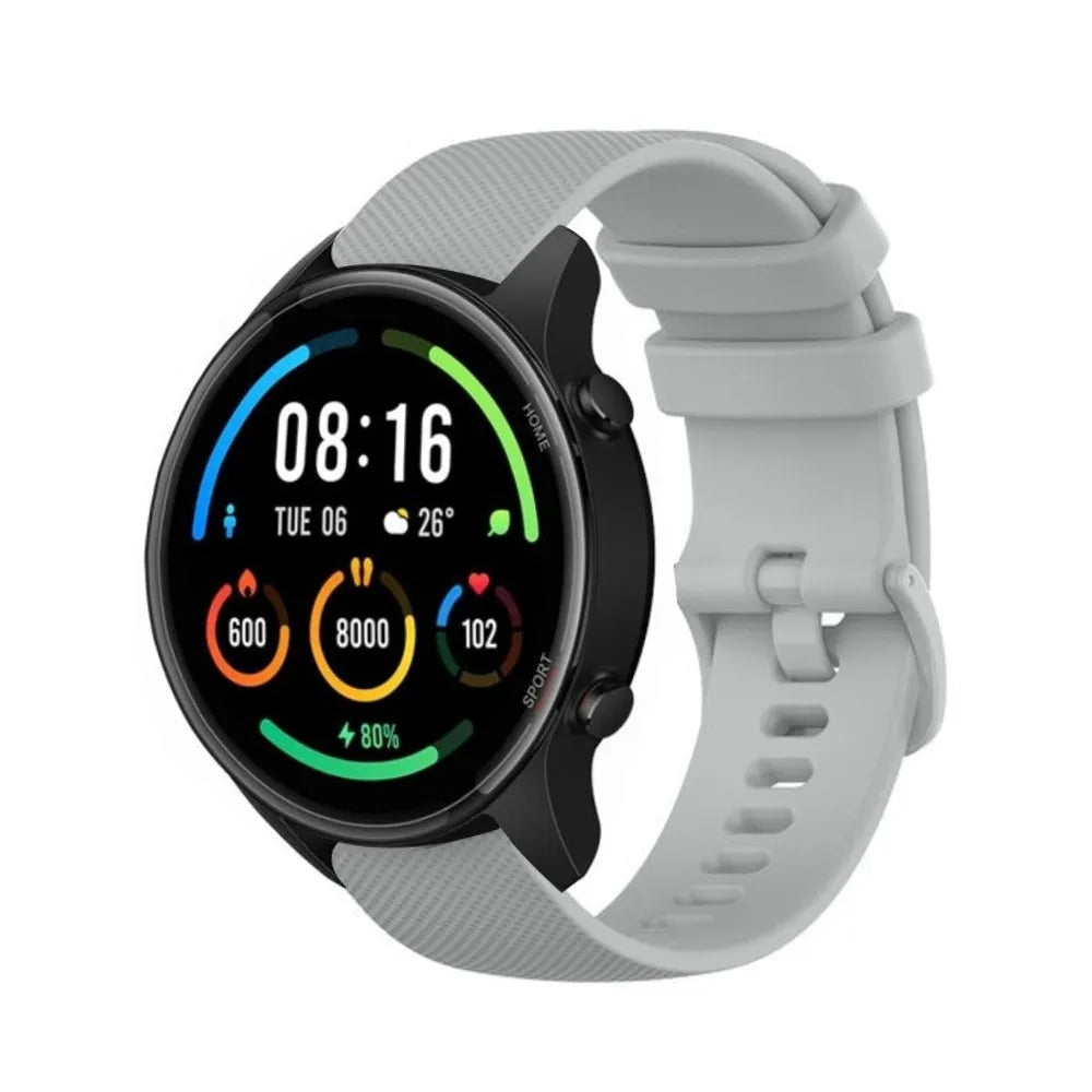 Premium Silicone Strap, grey, on a watch, 3/4 front view