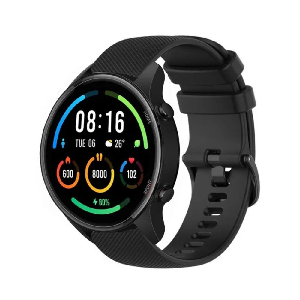 Premium Silicone Strap, black, on a watch, 3/4 front view