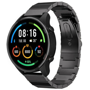 Premium Metal Strap, black, on a watch, 3/4 front view