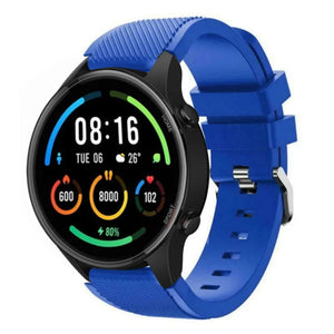 Twill Silicone Strap, blue, on a watch, 3/4 front view