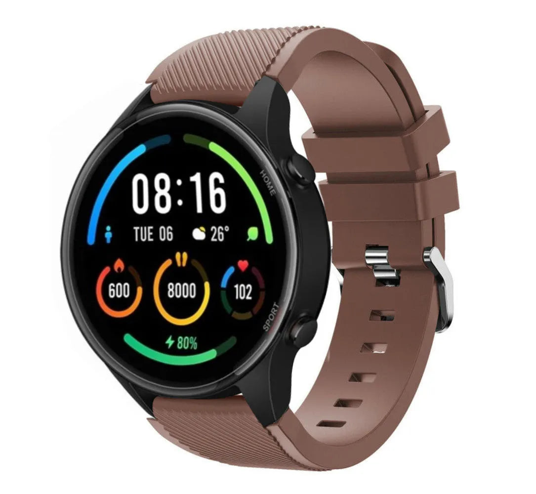 Twill Silicone Strap, brown, on a watch, 3/4 front view