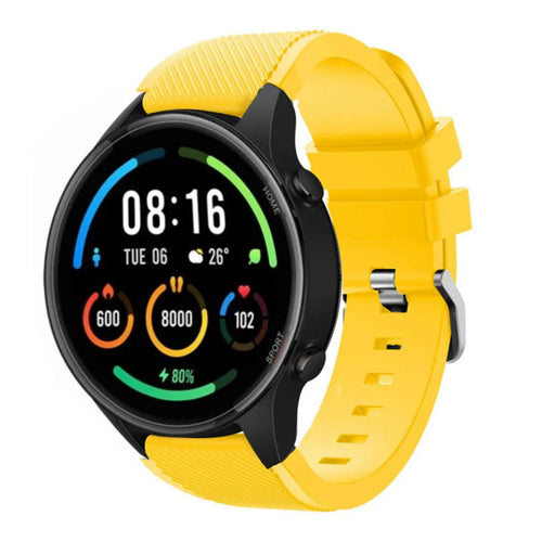 Twill Silicone Strap, yellow, on a watch, 3/4 front view