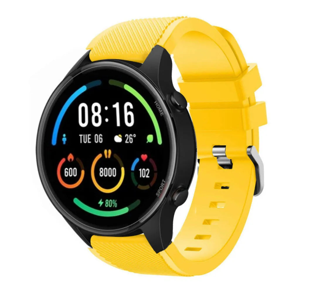 Twill Silicone Strap, yellow, on a watch, 3/4 front view