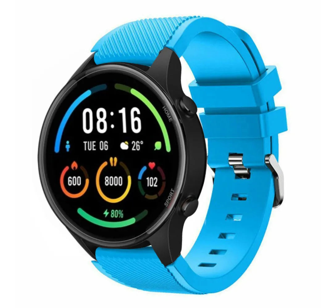 Twill Silicone Strap, light blue, on a watch, 3/4 front view
