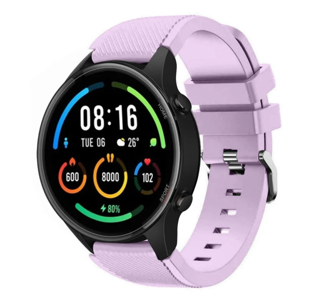 Twill Silicone Strap, lilac, on a watch, 3/4 front view