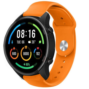 Silicone Sport Strap, orange, on a watch, 3/4 front view