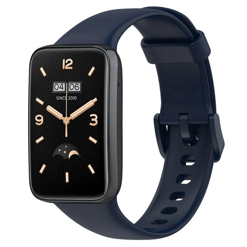Silicone Strap, dark blue, on a watch, 3/4 front view