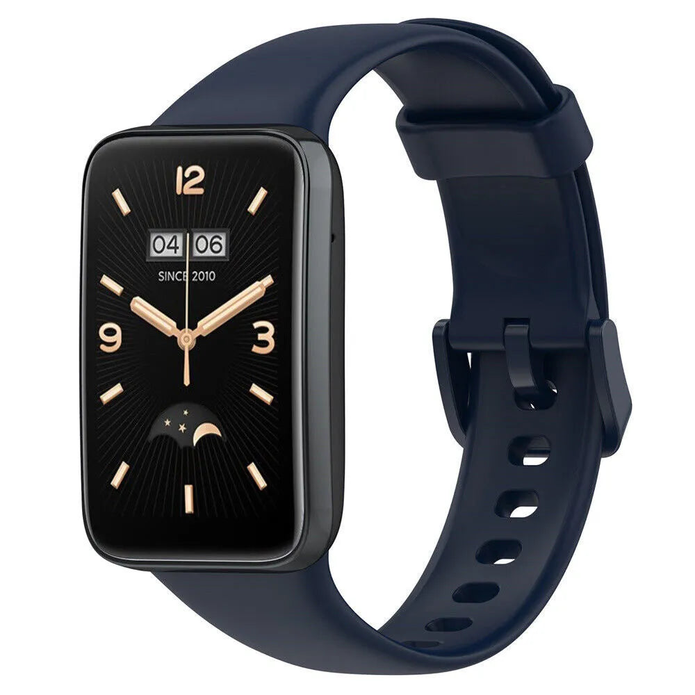 Silicone Strap, dark blue, on a watch, 3/4 front view
