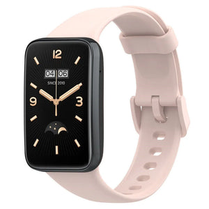Silicone Strap, pink, on a watch, 3/4 front view