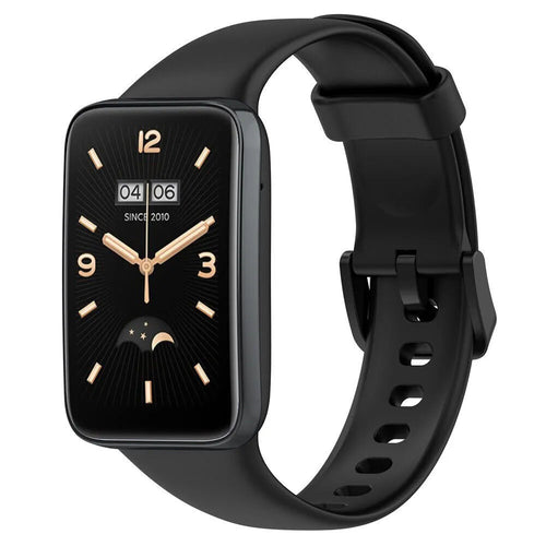 Silicone Strap, black, on a watch, 3/4 front view