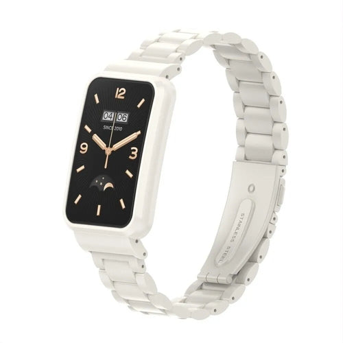 Steel Strap, white, on a watch, 3/4 front view