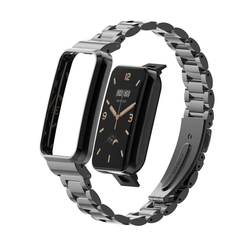 Steel Strap, black, on a watch, 3/4 front view